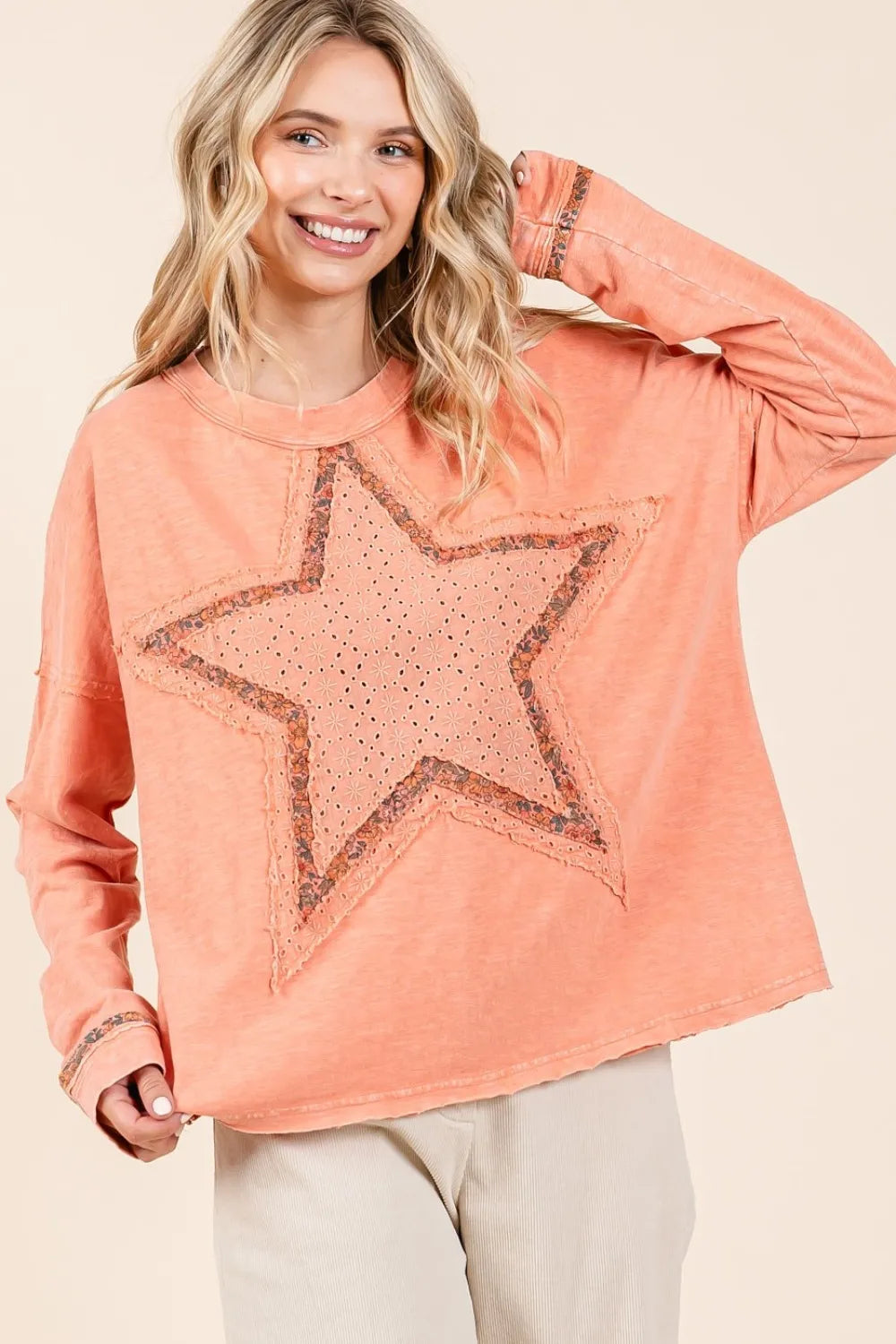 Mittoshop Mineral Wash Star Patch Long Sleeve T-Shirt - Brittney MADE