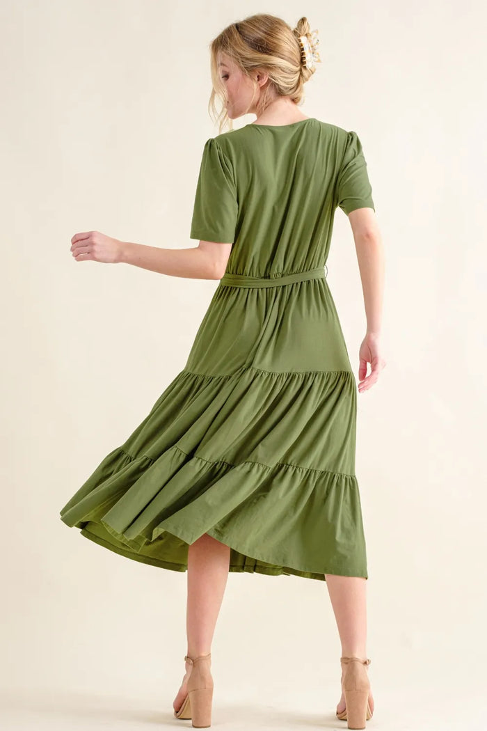And The Why Soft Short Sleeve Tiered Midi Dress - Brittney MADE
