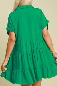 Umgee Full Size Raw Hem Folded Sleeve Tiered Dress Plus Size - Brittney MADE