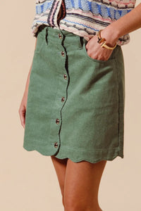 SO ME Scallop Buttoned Front Corduroy Mini Skirt - Brittney MADE