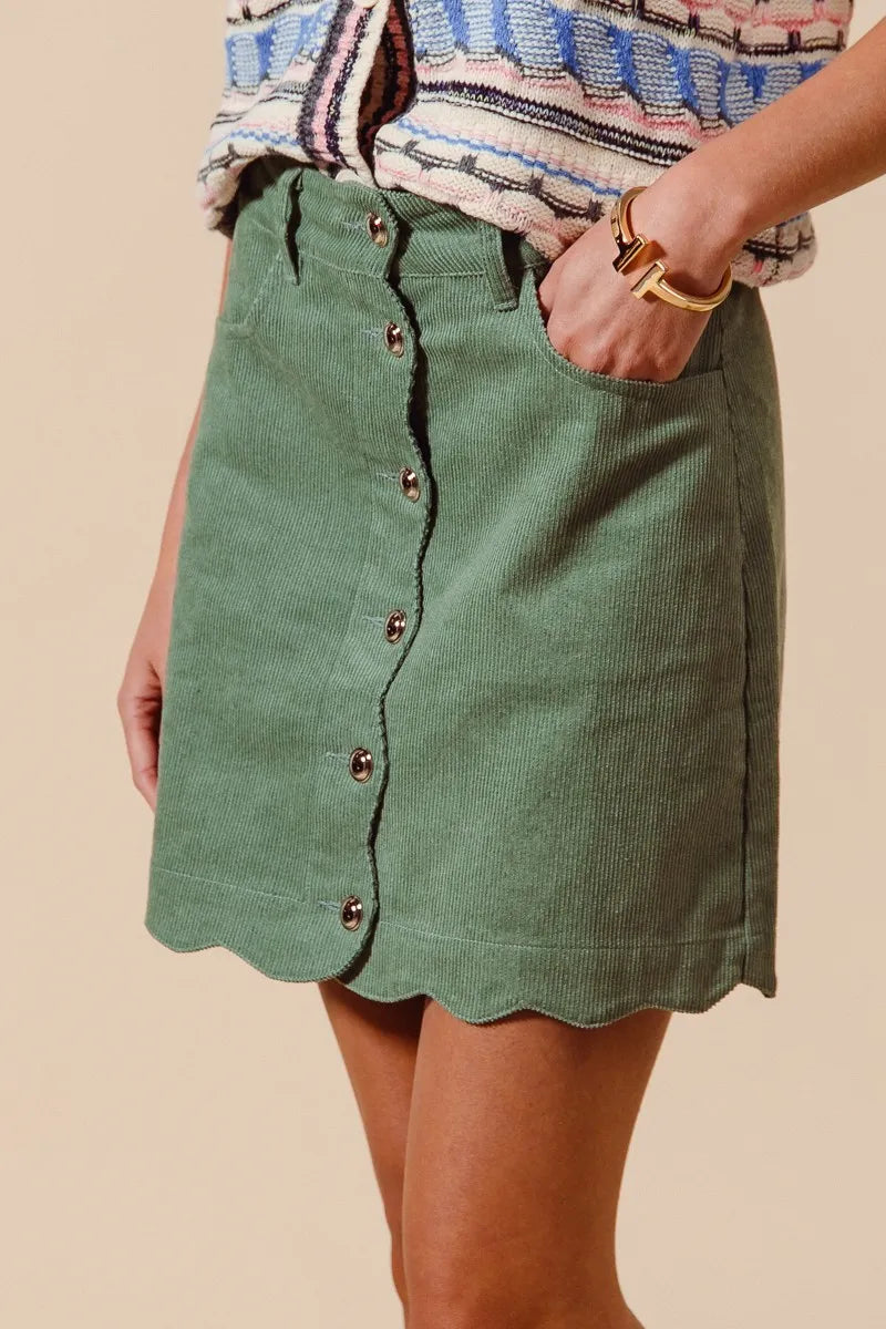 SO ME Scallop Buttoned Front Corduroy Mini Skirt - Brittney MADE