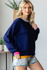 First Love Contrast Ribbed Round Neck Long Sleeve Sweater - Brittney MADE