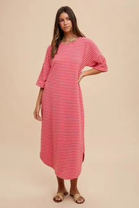 Annie Wear Striped Round Neck Terry Midi Dress - Brittney MADE