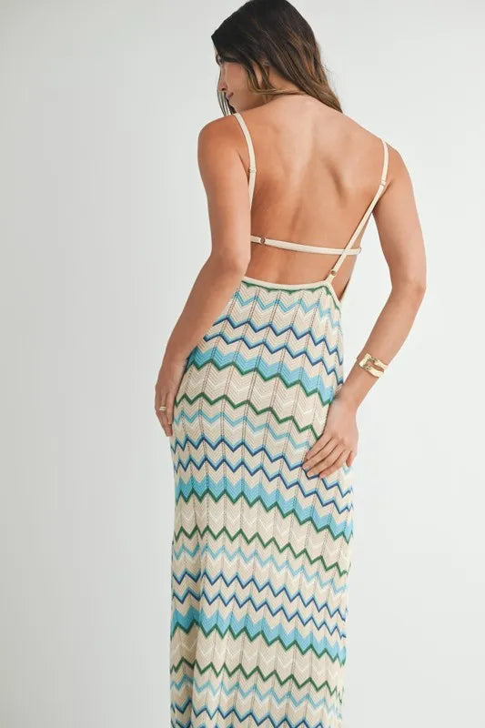 MABLE Lightweight Pointelle Chevron Knit Maxi Dress - Brittney MADE