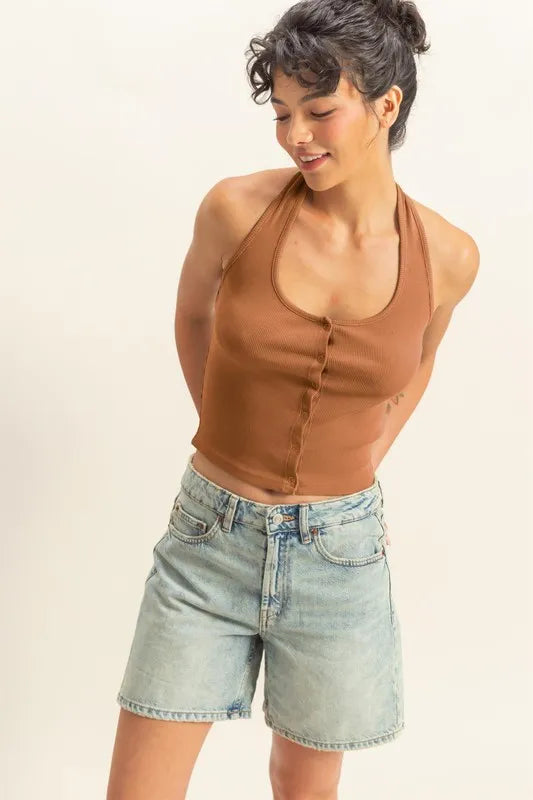 HYFVE Halter Neck Buttoned Washed Top - Brittney MADE