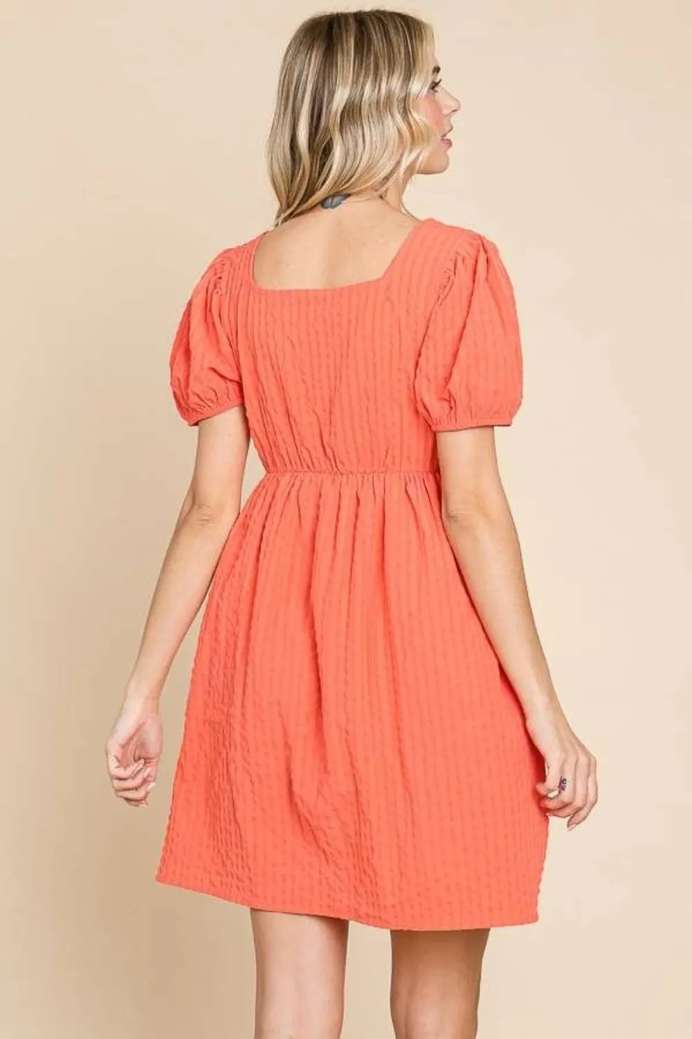 Culture Code Textured Square Neck Short Sleeve Dress - Brittney MADE