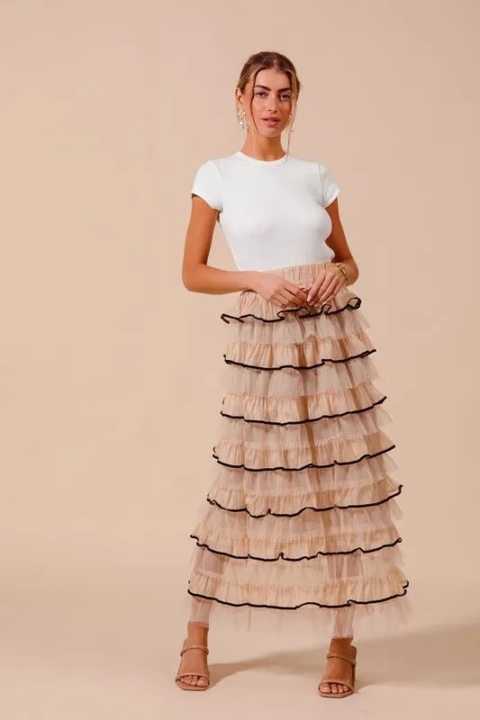 SO ME Layered Ruffled Tulle Maxi Skirt - Brittney MADE
