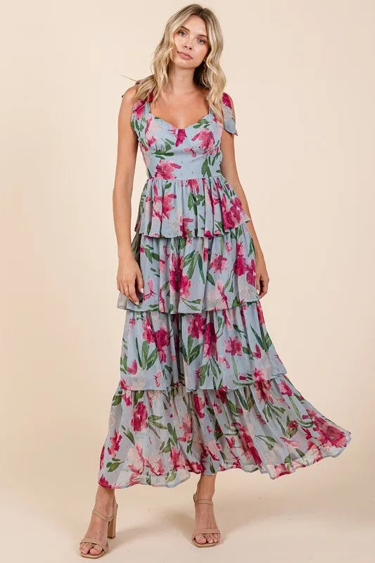 Mittoshop Layered Floral Sweetheart Neck Maxi Dress - Brittney MADE