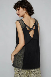 POL Lace Detail Studded Crisscross Back V-Neck Sleeveless Top - Brittney MADE