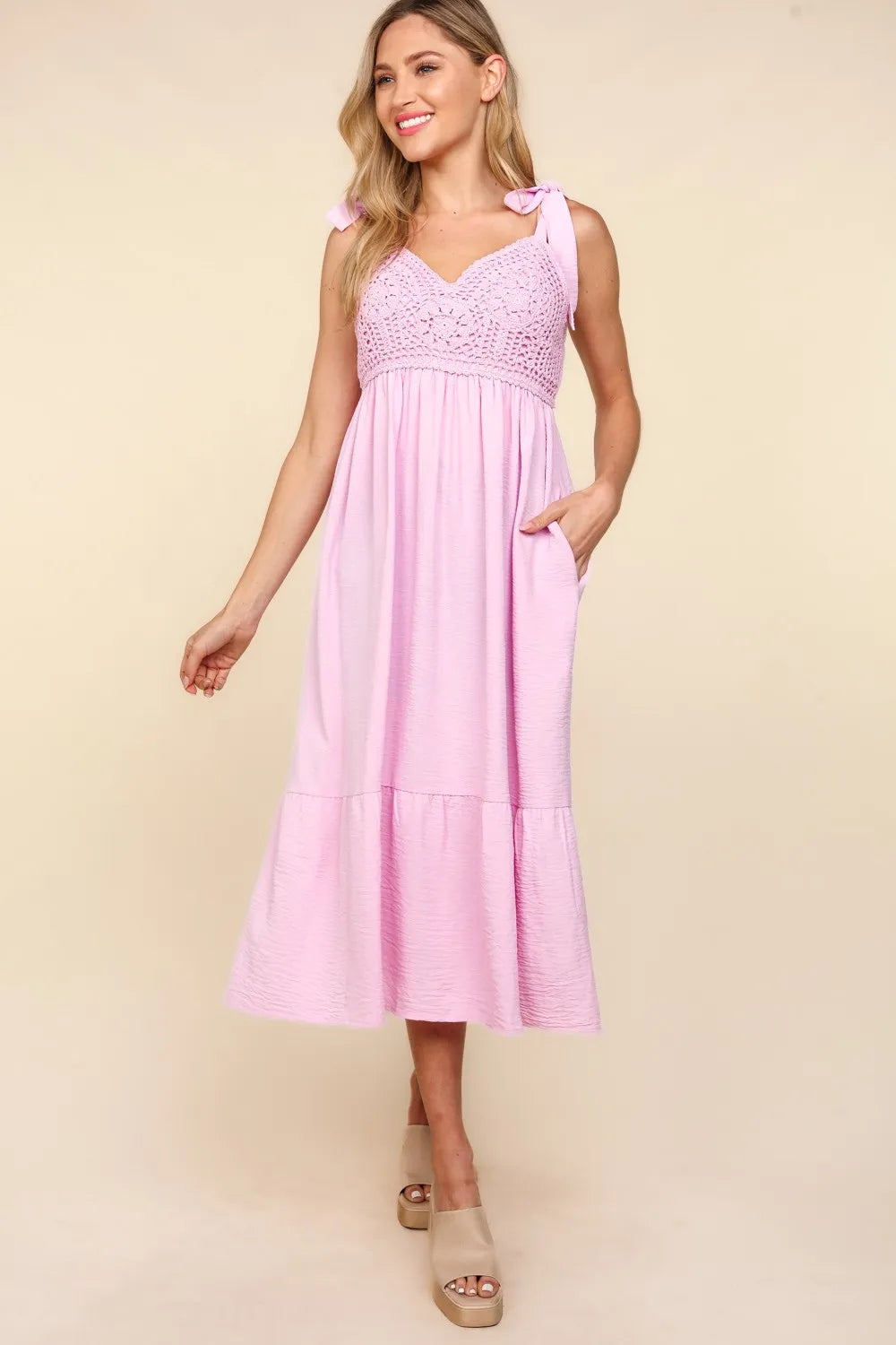 Haptics Crochet Lace Ruffle Hem Cami Midi Dress - Brittney MADE