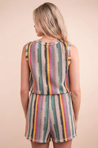 VERY J Crochet Multi Color Striped Casual Summer Romper - Brittney MADE