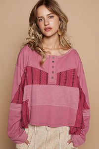 POL Half Button Color Block Drop Shoulder Knit Top - Brittney MADE