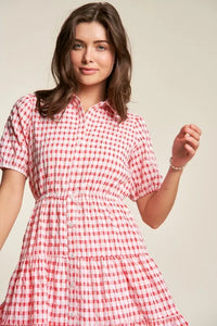 Davi & Dani Puff Short Sleeve Ruffle Shirt Dress - Brittney MADE