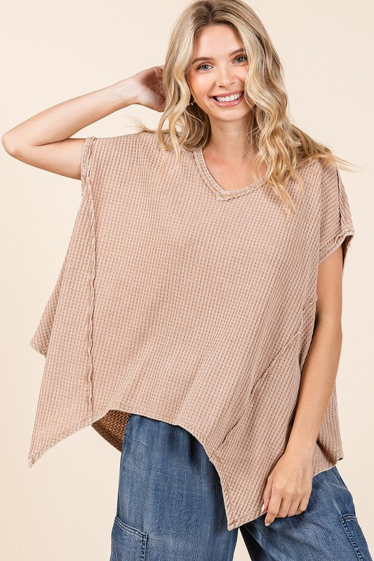 Mittoshop Mineral Wash Waffle Knit Pointed Hem Oversized Top - Brittney MADE