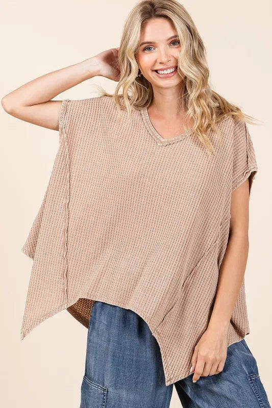 Mittoshop Mineral Wash Waffle Knit Pointed Hem Oversized Top - Brittney MADE