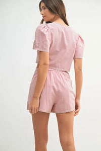 MABLE Crochet Lace Detail Crop Top and Shorts Set - Brittney MADE
