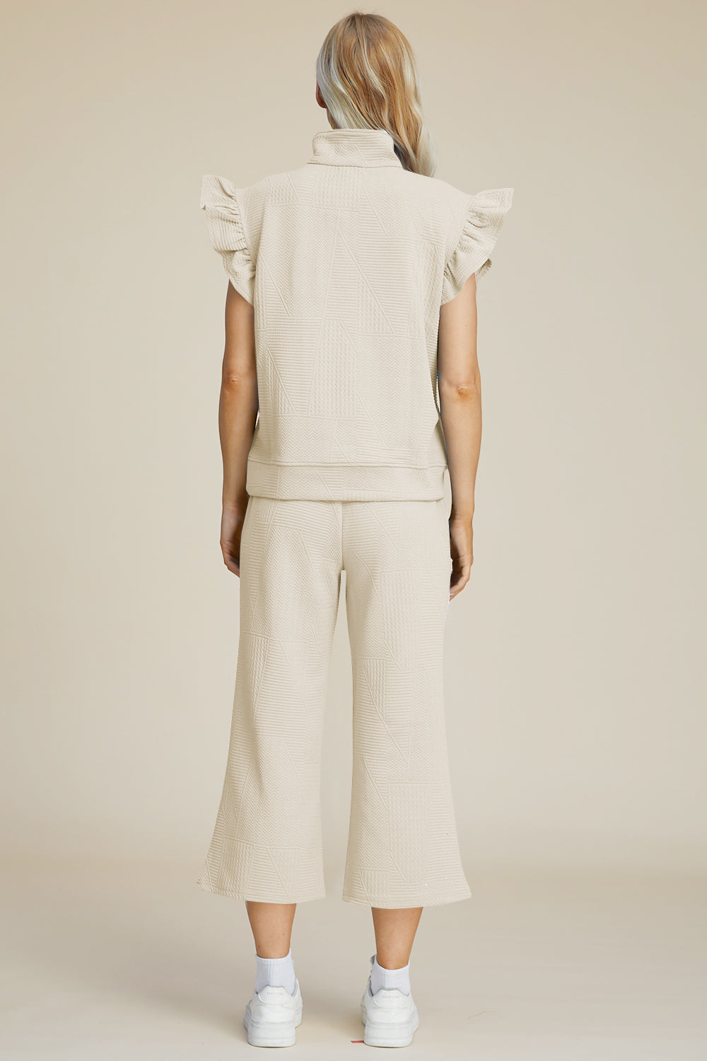Double Take Full Size Texture Ruffle Short Sleeve Top and Wide Leg Pants Set - Brittney MADE