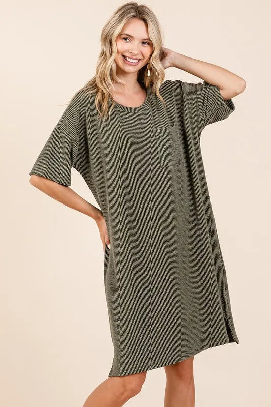 Mittoshop Urban Rib Knit Short Sleeve Tee Dress - Brittney MADE