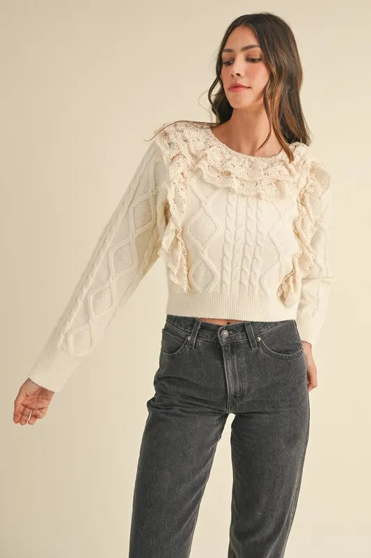 MABLE Ruffled Lace Crochet Sweater - Brittney MADE