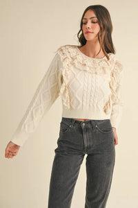 MABLE Ruffled Lace Crochet Sweater - Brittney MADE