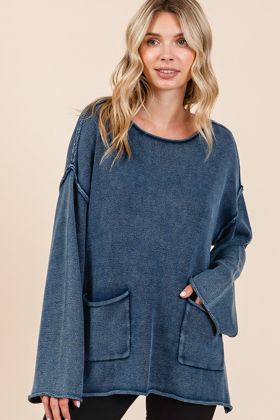 Mittoshop Mineral Wash Patch Pocket Cut Edge Sweater - Brittney MADE
