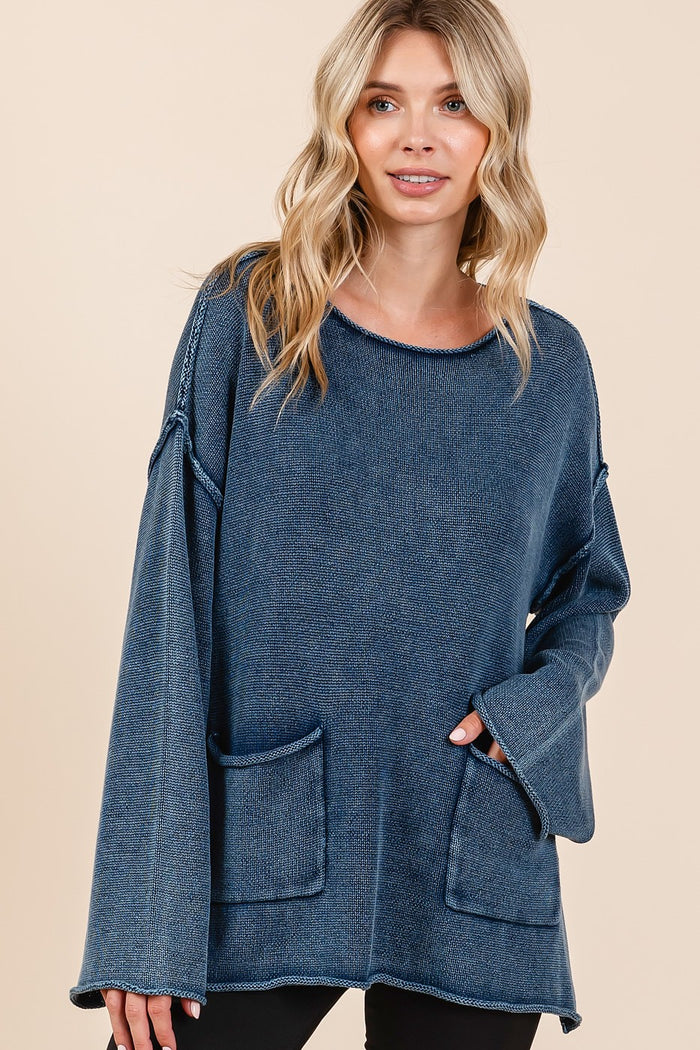Mittoshop Mineral Wash Patch Pocket Cut Edge Sweater - Brittney MADE