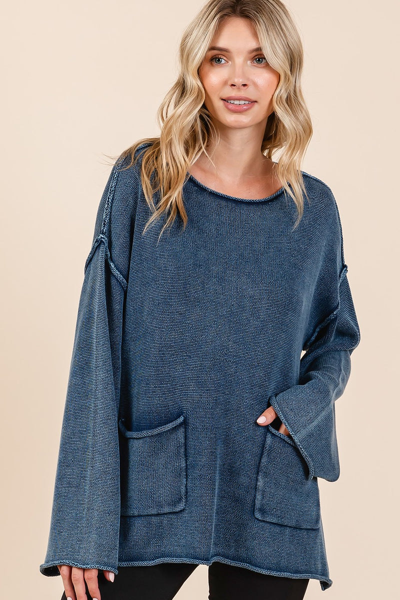 Mittoshop Mineral Wash Patch Pocket Cut Edge Sweater - Brittney MADE