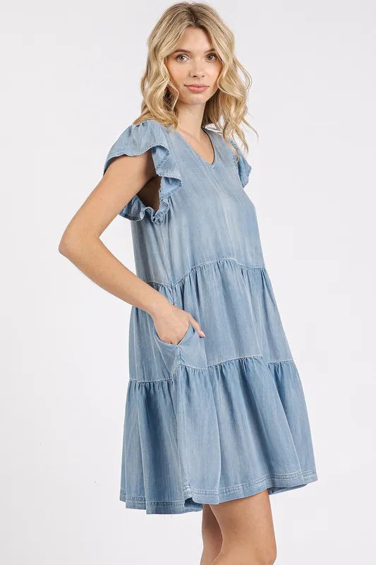 Mittoshop V-Neck Ruffled Cap Sleeve Mini Dress - Brittney MADE
