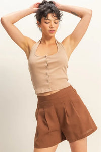 HYFVE Halter Neck Buttoned Washed Top - Brittney MADE