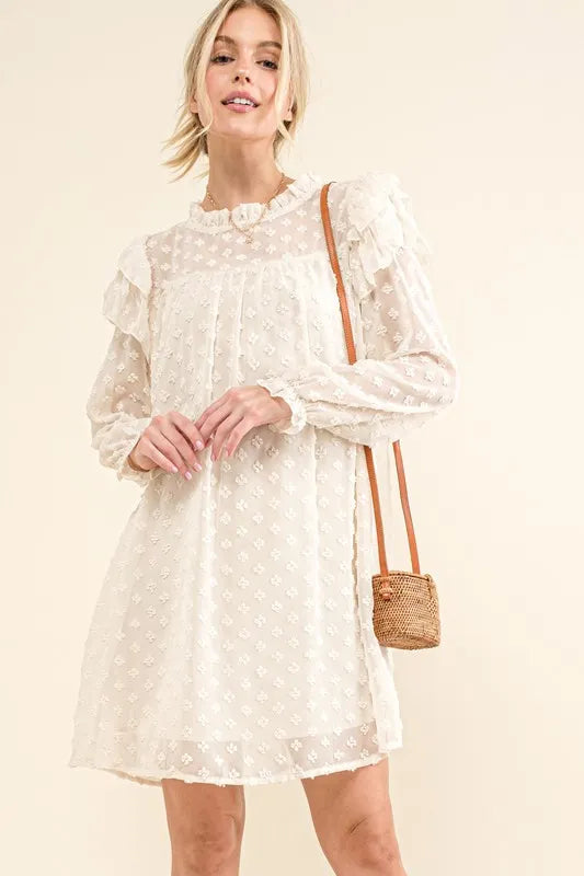 And The Why Ruffle Shoulder with Textured Woven Dress - Brittney MADE