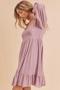 Aemi + Co Ruffled Hem Square Neck Balloon Sleeve Mini Dress - Brittney MADE