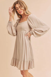 Aemi + Co Ruffled Hem Square Neck Balloon Sleeve Mini Dress - Brittney MADE