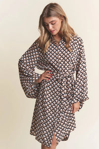 J.NNA Geometric Balloon Long Sleeve Midi Dress - Brittney MADE