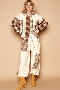 POL Plaid & Star Patchwork Contrast Long Sleeve Shacket - Brittney MADE