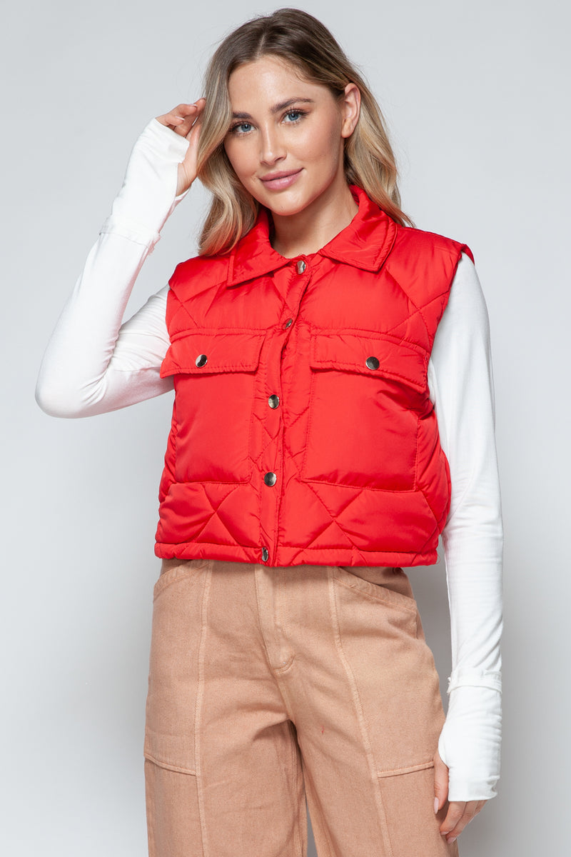 Snobbish Snap Down Quilted Crop Vest - Brittney MADE