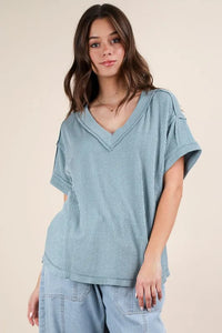 VERY J Full Size Soft Two Tone Casual Comfy Ribbed Knit Top Plus Size - Brittney MADE