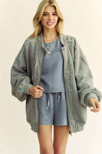 Davi & Dani Exposed Seam Zip Up Dropped Shoulder Jacket - Brittney MADE