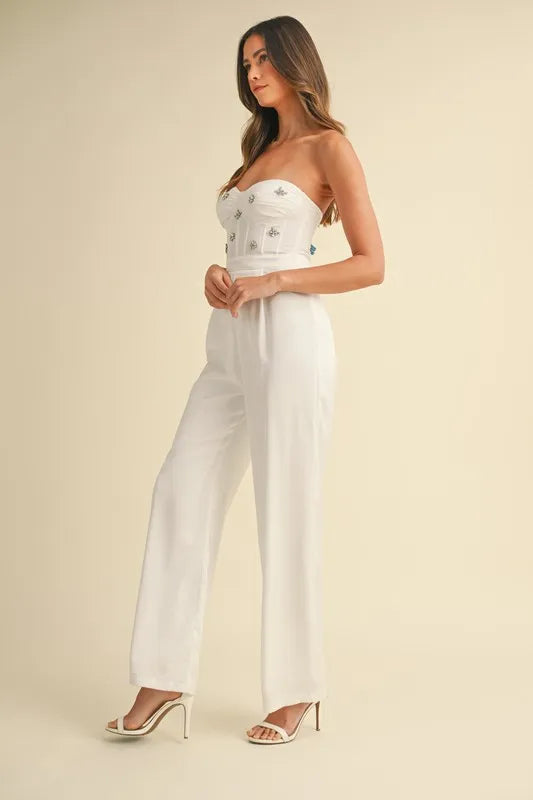 MABLE Rhinestone Applique Bustier Jumpsuit - Brittney MADE