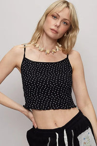 POL Polka Dot Adjustable Strap Cropped Knit Cami - Brittney MADE