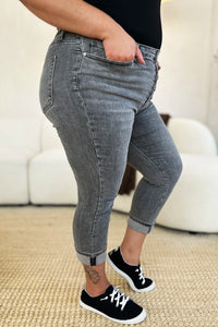 Judy Blue Full Size Button Fly High Waist Cuffed Capris - Brittney MADE