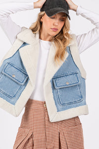 SAGE + FIG Pocketed Collared Neck Sherpa Vest - Brittney MADE