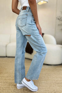 Judy Blue Full Size High Waist Distressed Straight Jeans - Brittney MADE