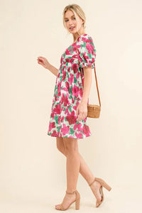 And The Why Smocked Floral Ruffle Short Sleeve Mini Dress - Brittney MADE