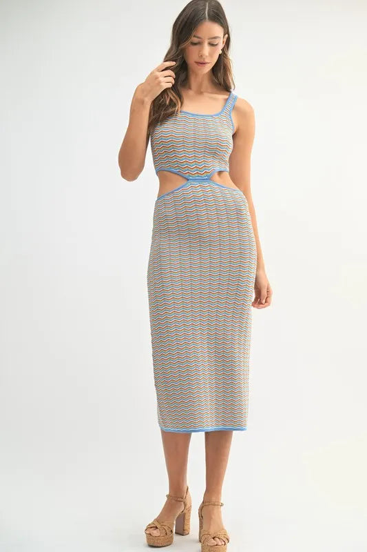 MABLE Multi Color Chevron Knit Bodycon Midi Dress - Brittney MADE