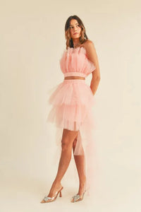 MABLE Tulle Tube Ruffle Crop Top and High Low Maxi Skirt Set - Brittney MADE