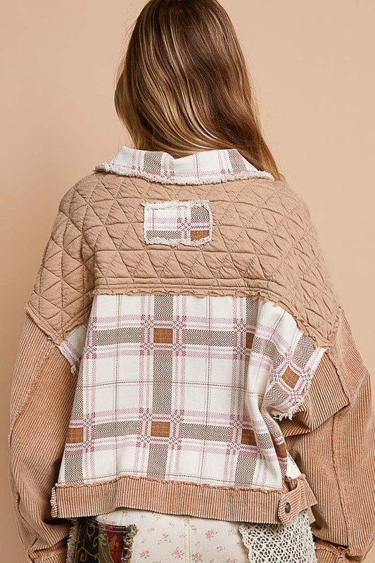 POL Corduroy Jacquard Patchwork Button Up Jacket - Brittney MADE
