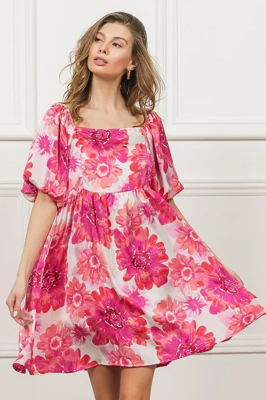 BiBi Floral Square Neck Puff Sleeve Mini Dress - Brittney MADE