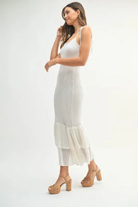 MABLE Sleeveless Shoulder Tie Rose Knit Midi Dress - Brittney MADE