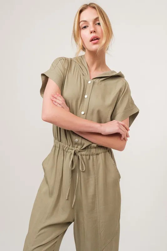 And The Why Washed Short Sleeve Hooded Jumpsuit - Brittney MADE