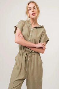 And The Why Washed Short Sleeve Hooded Jumpsuit - Brittney MADE
